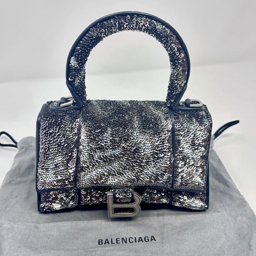 Balenciaga Leather Calfskin XS Hourglass Bag Black Sequin - Picture 14 of 14